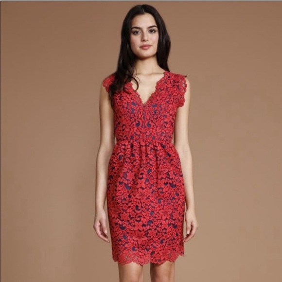 Shoshanna Sierra Red & Navy Lace Dres | Size 6 - Picture 2 of 8